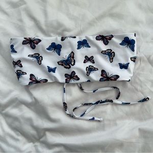 butterfly strapless bikini top bandeau white blue